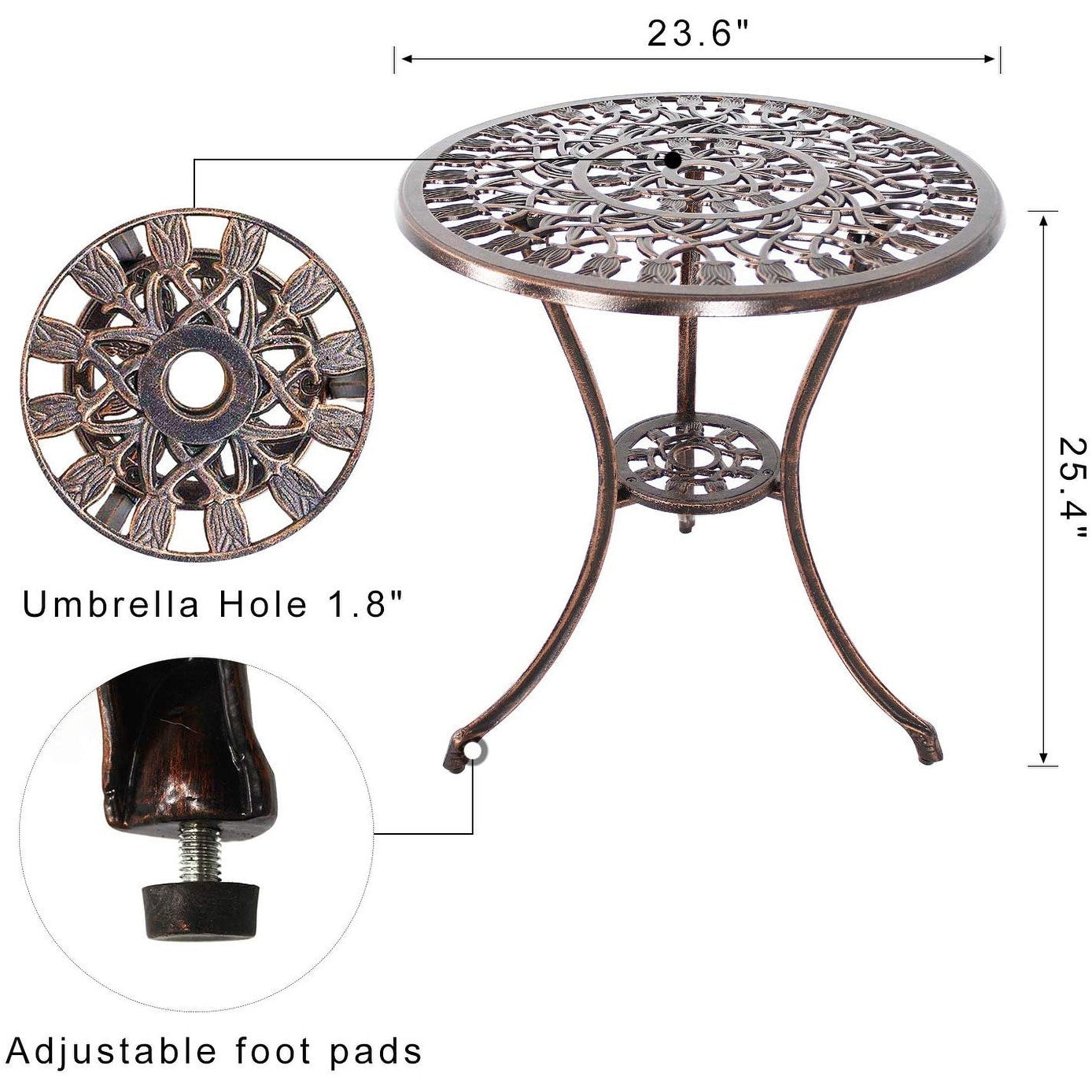 Ensemble de patio extérieur tulipe 3 pièces en aluminium avec table