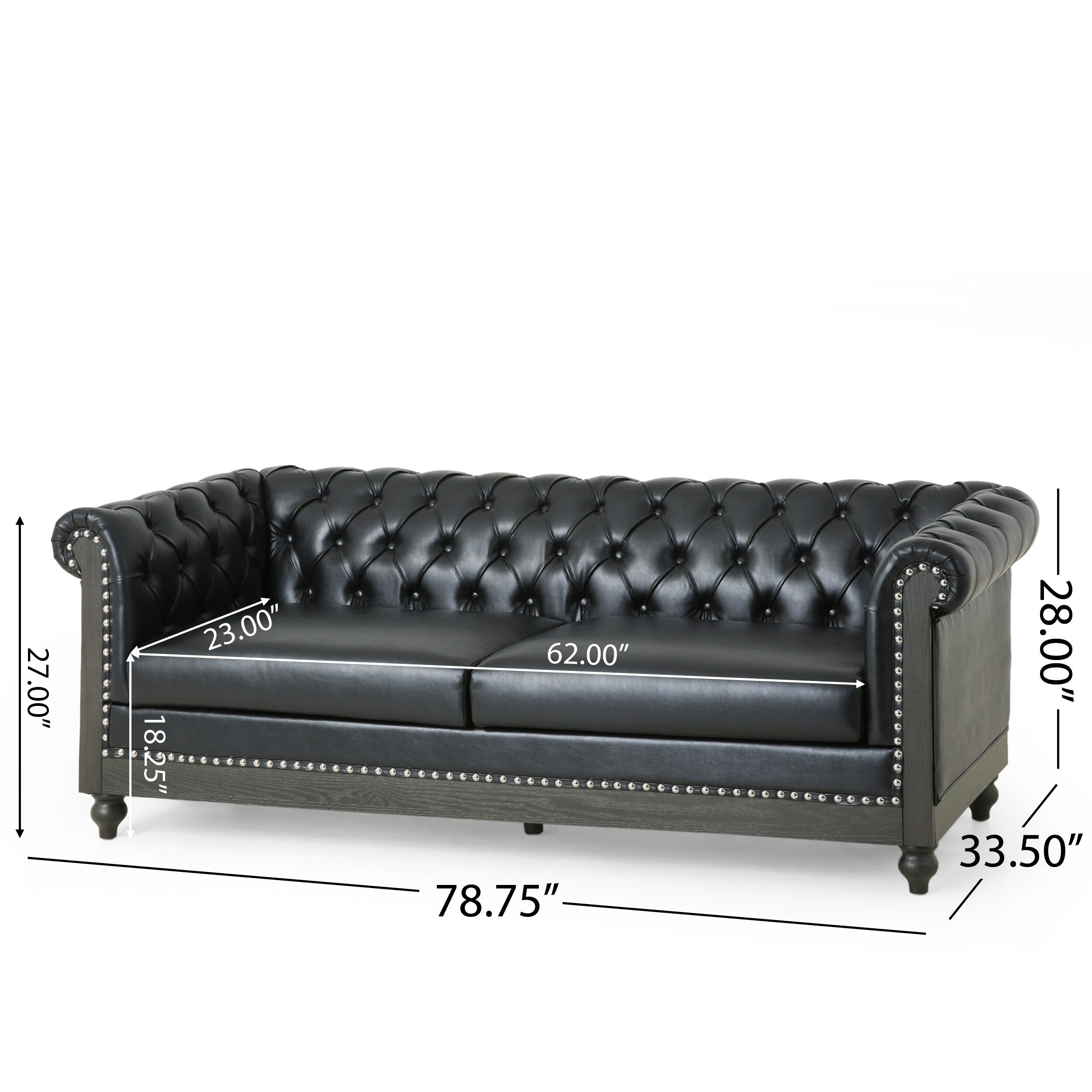 Canapé Chesterfield Castalia avec garniture cloutée par Christopher Knight Home - 78,75 L x 33,50 l x 28,00 H