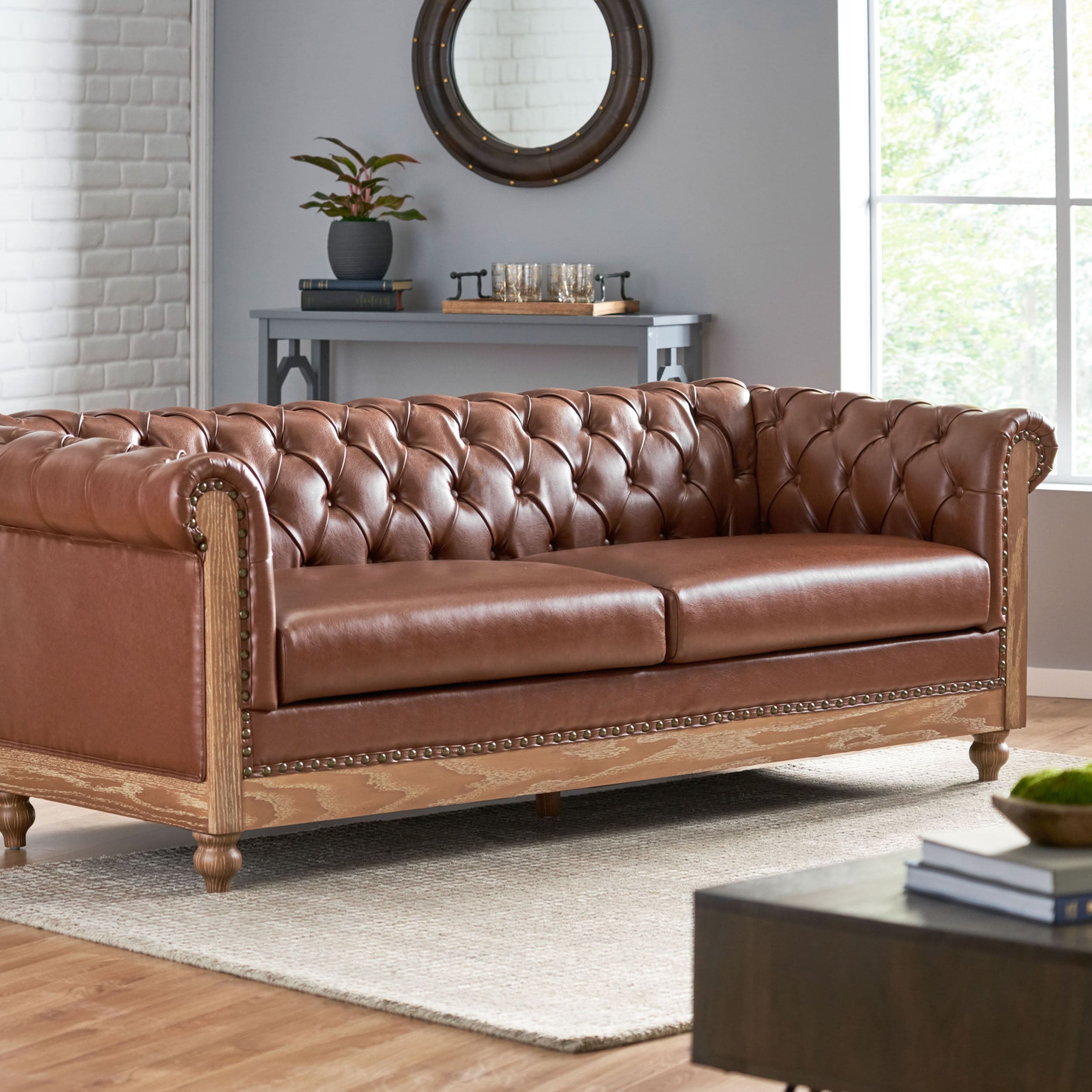 Canapé Chesterfield Castalia avec garniture cloutée par Christopher Knight Home - 78,75 L x 33,50 l x 28,00 H