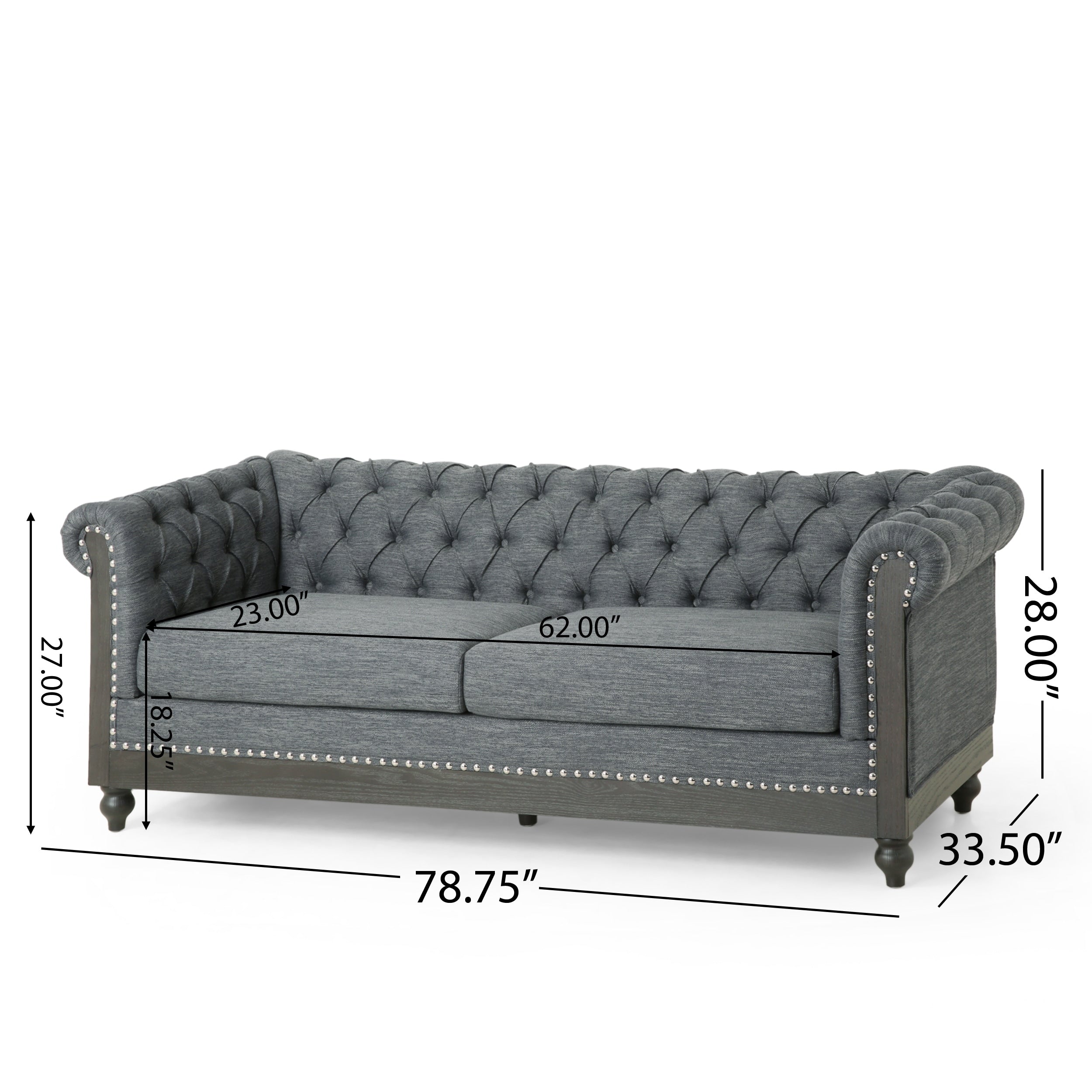 Canapé Chesterfield Castalia avec garniture cloutée par Christopher Knight Home - 78,75 L x 33,50 l x 28,00 H