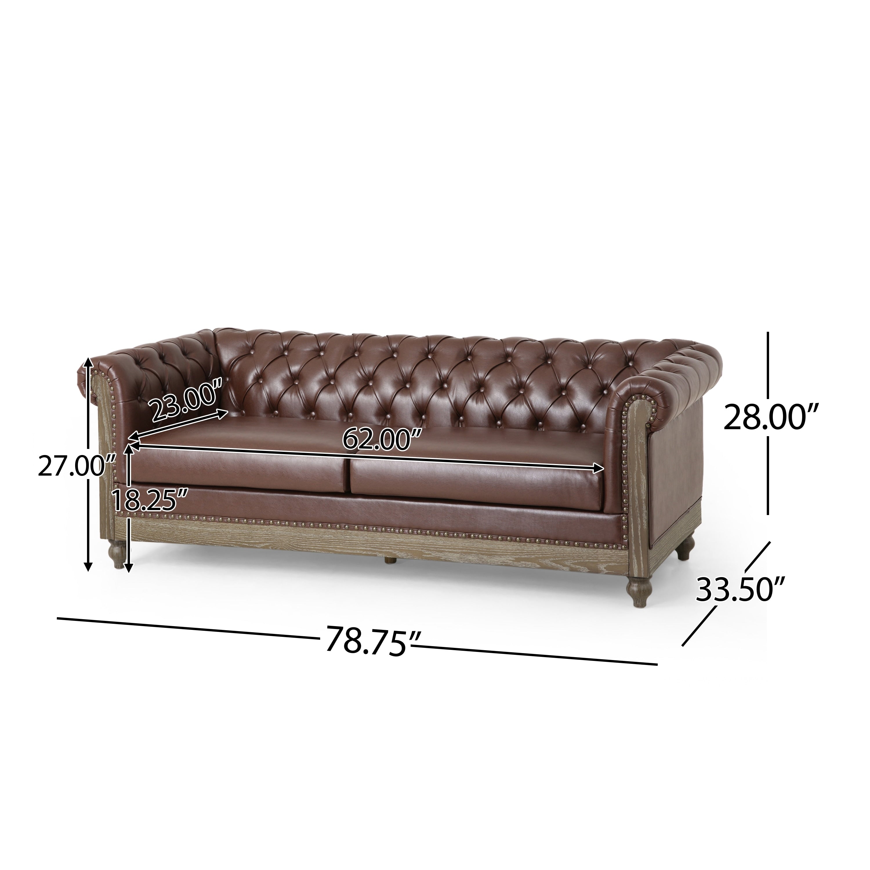 Canapé Chesterfield Castalia avec garniture cloutée par Christopher Knight Home - 78,75 L x 33,50 l x 28,00 H