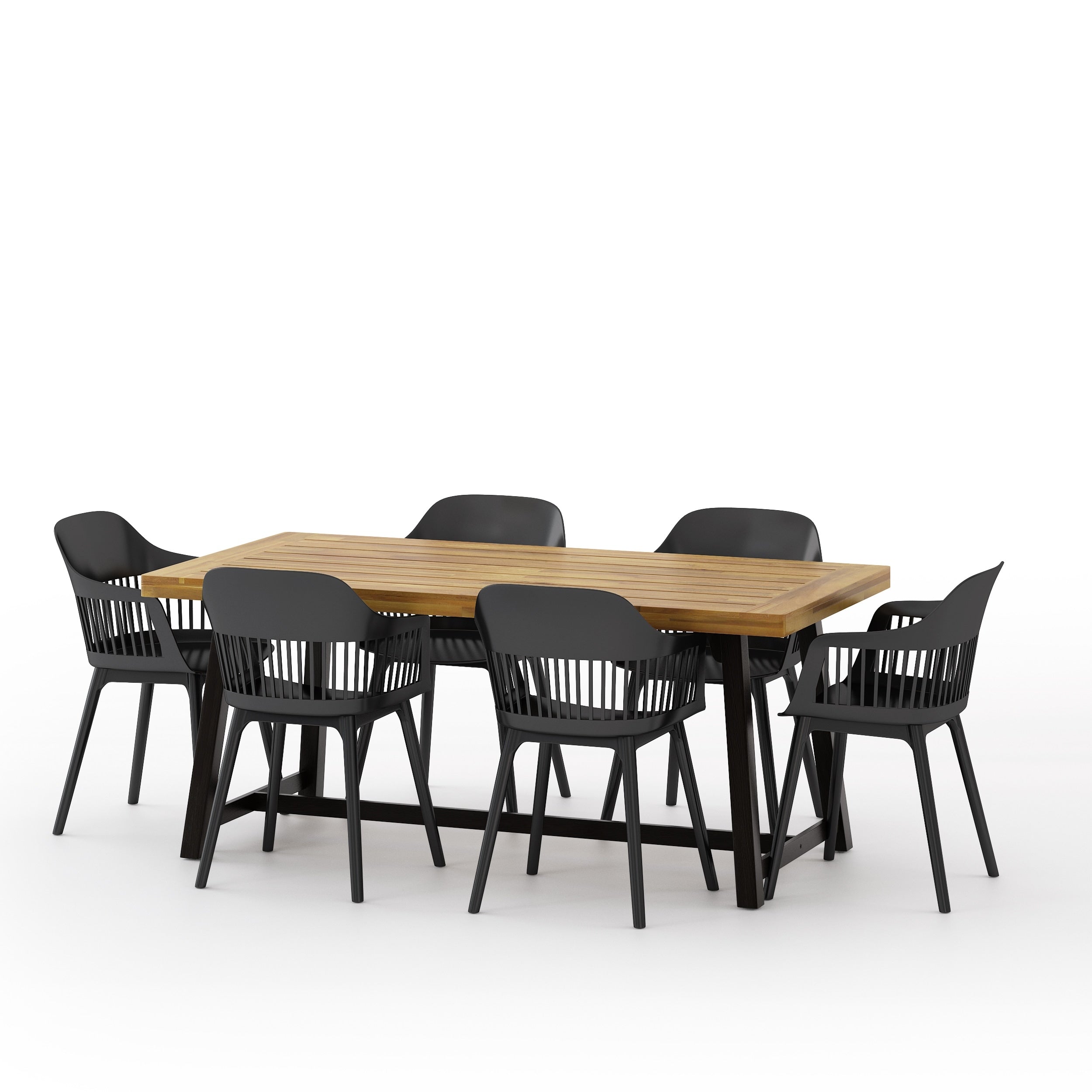 Ensemble de salle à manger d'extérieur Castellina en bois et résine, 7 pièces, par Christopher Knight Home