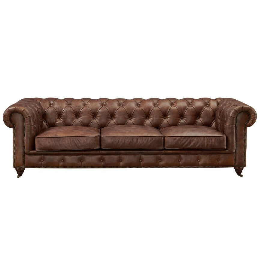 Canapé Chesterfield Century - Cuir châtain clair