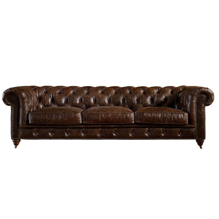 Canapé Chesterfield Century - Cuir châtain clair