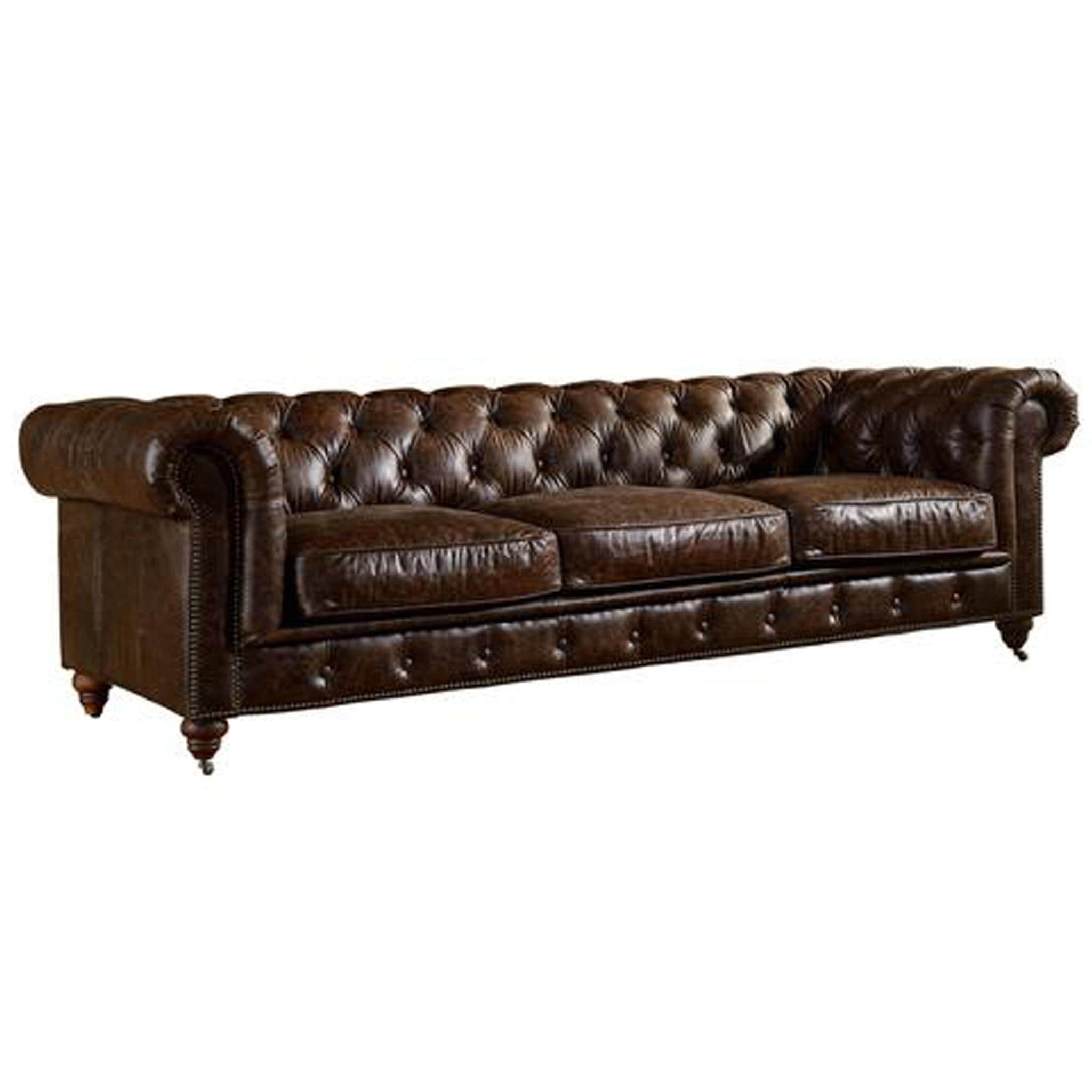Canapé Chesterfield Century - Cuir châtain clair