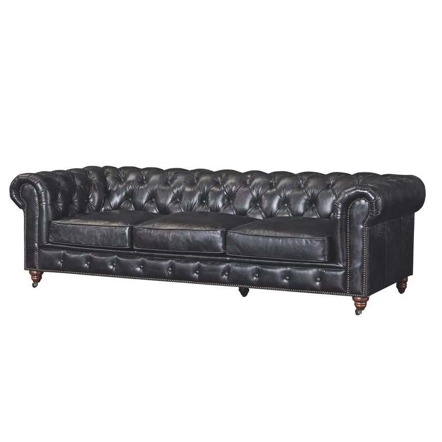Canapé Chesterfield Century - Cuir châtain clair