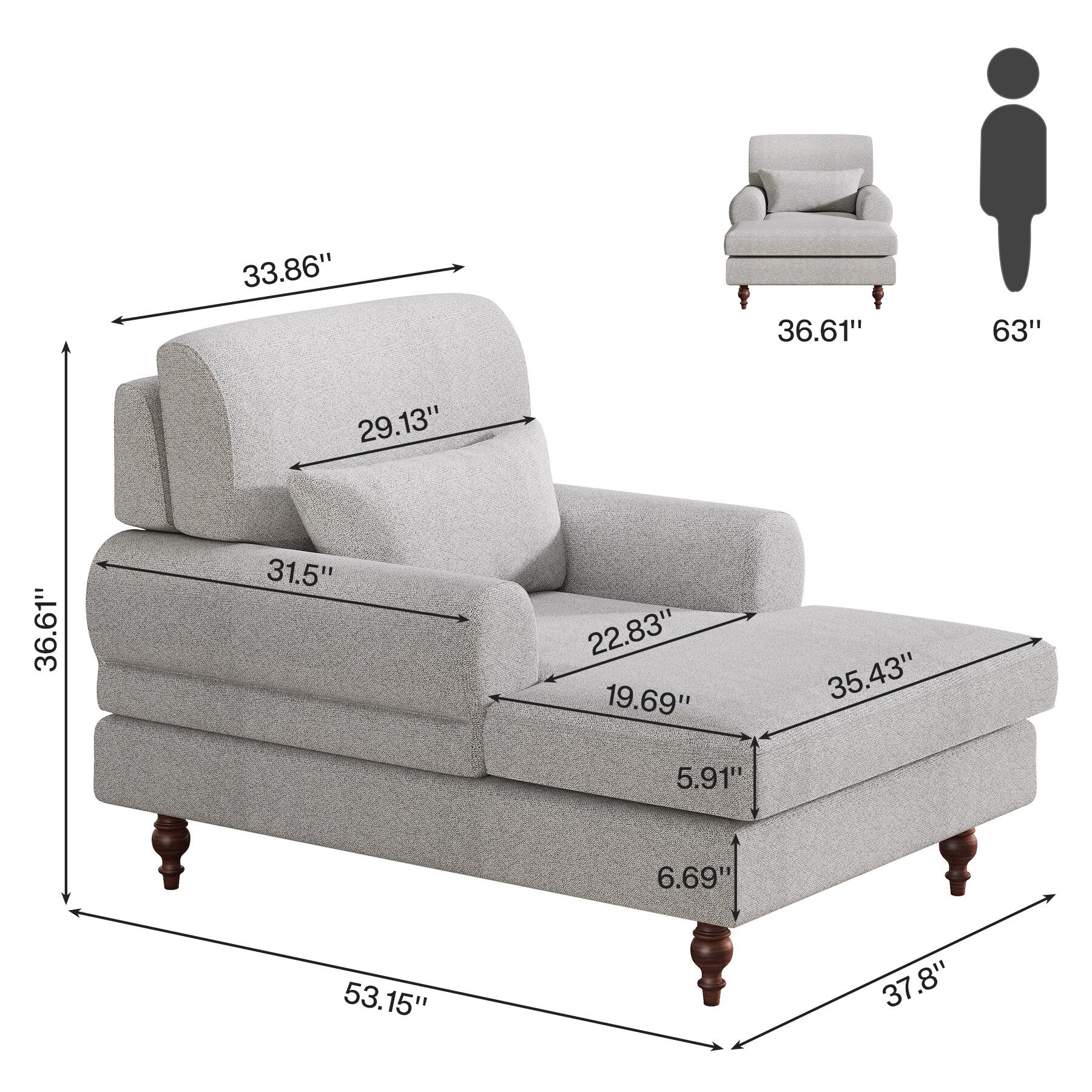 Chaise longue d'intérieur moderne et confortable avec dossier réglable