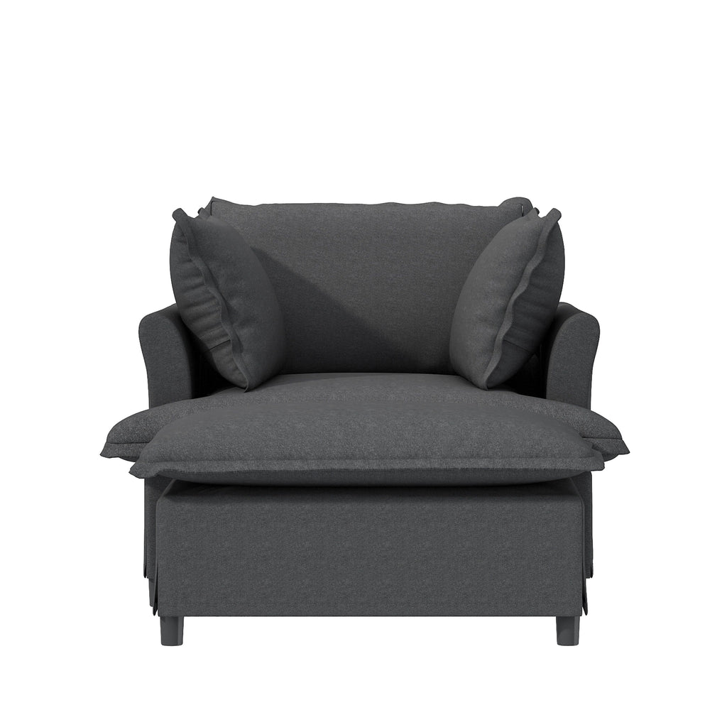 Chaise longue, canapé-lit simple en chenille avec assise large, fauteuil-lit rembourré avec pouf amovible, ensemble de canapé de lecture