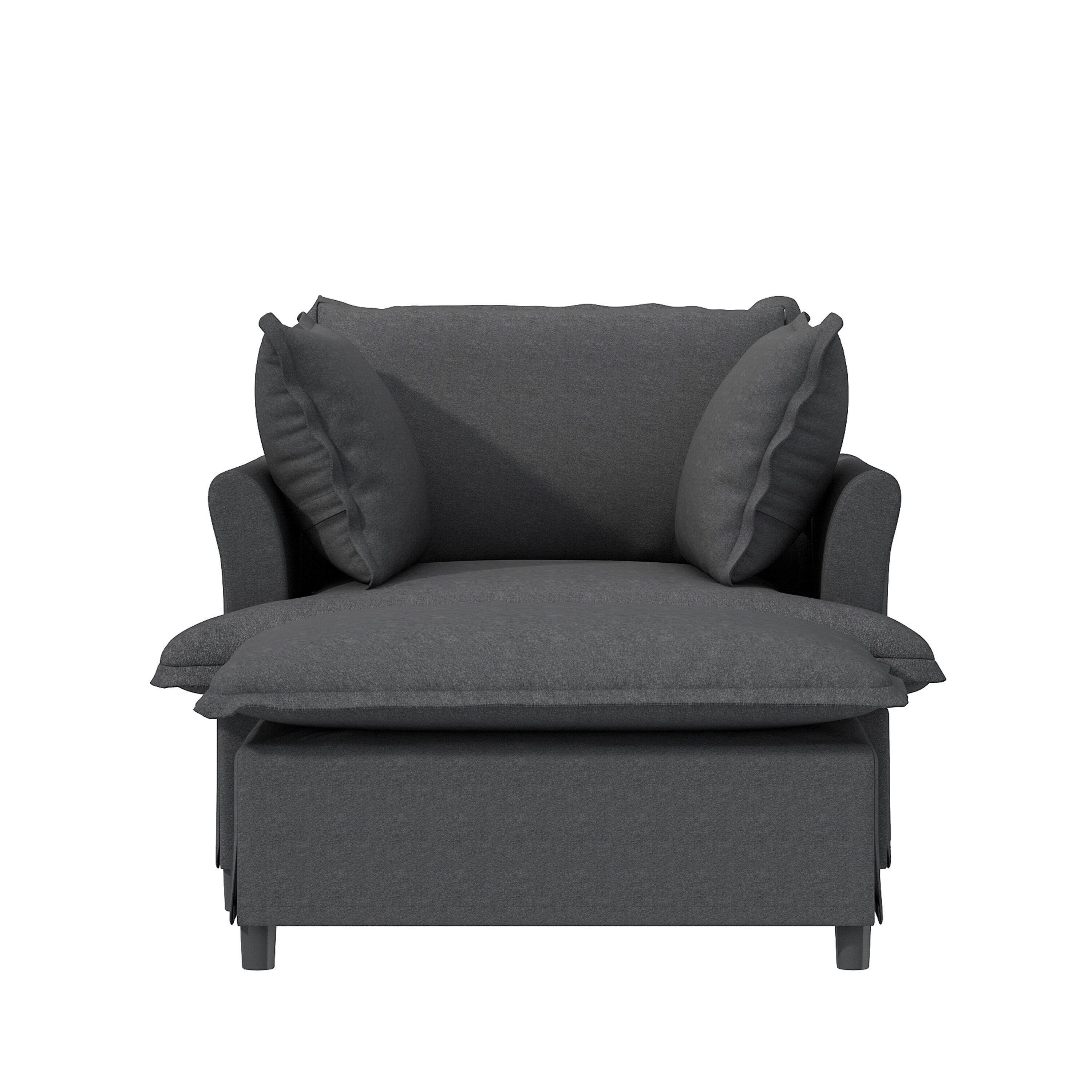 Chaise longue, canapé-lit simple en chenille avec assise large, fauteuil-lit rembourré avec pouf amovible, ensemble de canapé de lecture