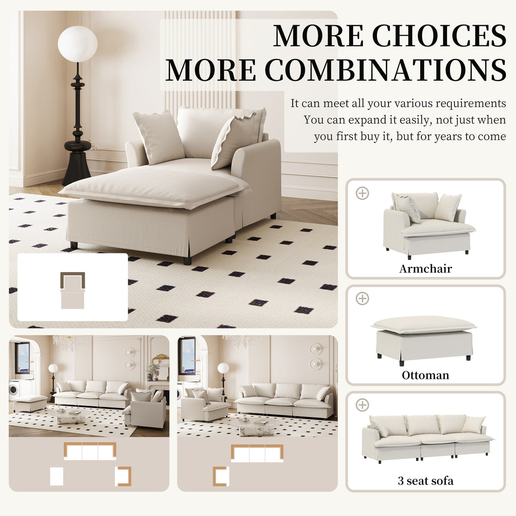 Chaise longue, canapé-lit simple en chenille avec assise large, fauteuil-lit rembourré avec pouf amovible, ensemble de canapé de lecture