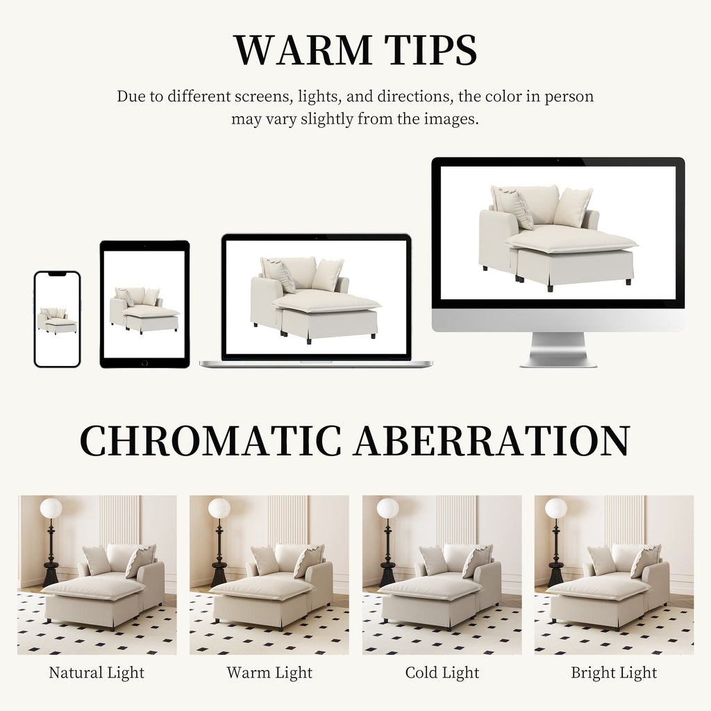 Chaise longue, canapé-lit simple en chenille avec assise large, fauteuil-lit rembourré avec pouf amovible, ensemble de canapé de lecture