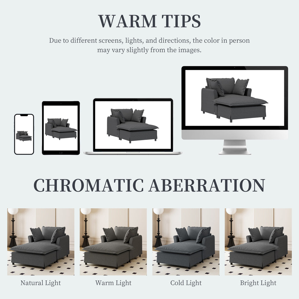 Chaise longue, canapé-lit simple en chenille avec assise large, fauteuil-lit rembourré avec pouf amovible, ensemble de canapé de lecture