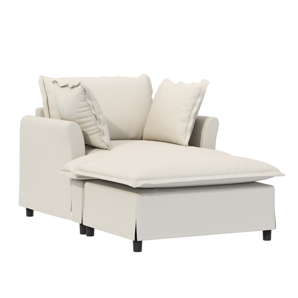 Chaise longue, canapé-lit simple en chenille avec assise large, fauteuil-lit rembourré avec pouf amovible, ensemble de canapé de lecture