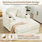 Canapé en velours côtelé de style chaise longue avec porte-gobelets et 3 coussins de dossier « Design de salon inclinable »