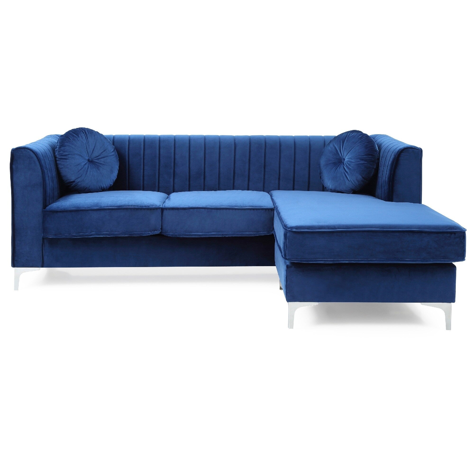 Canapé sectionnel en L en velours capitonné avec coussins décoratifs - 87 - Bleu