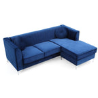 Canapé sectionnel en L en velours capitonné avec coussins décoratifs - 87 - Bleu