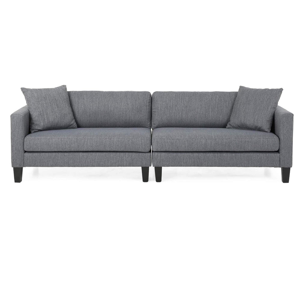 Canapé 3 places anthracite avec pieds en bois et deux coussins