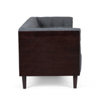 Canapé 3 places capitonné anthracite 31,5 avec pieds en bois et cadre en hévéa pour le salon