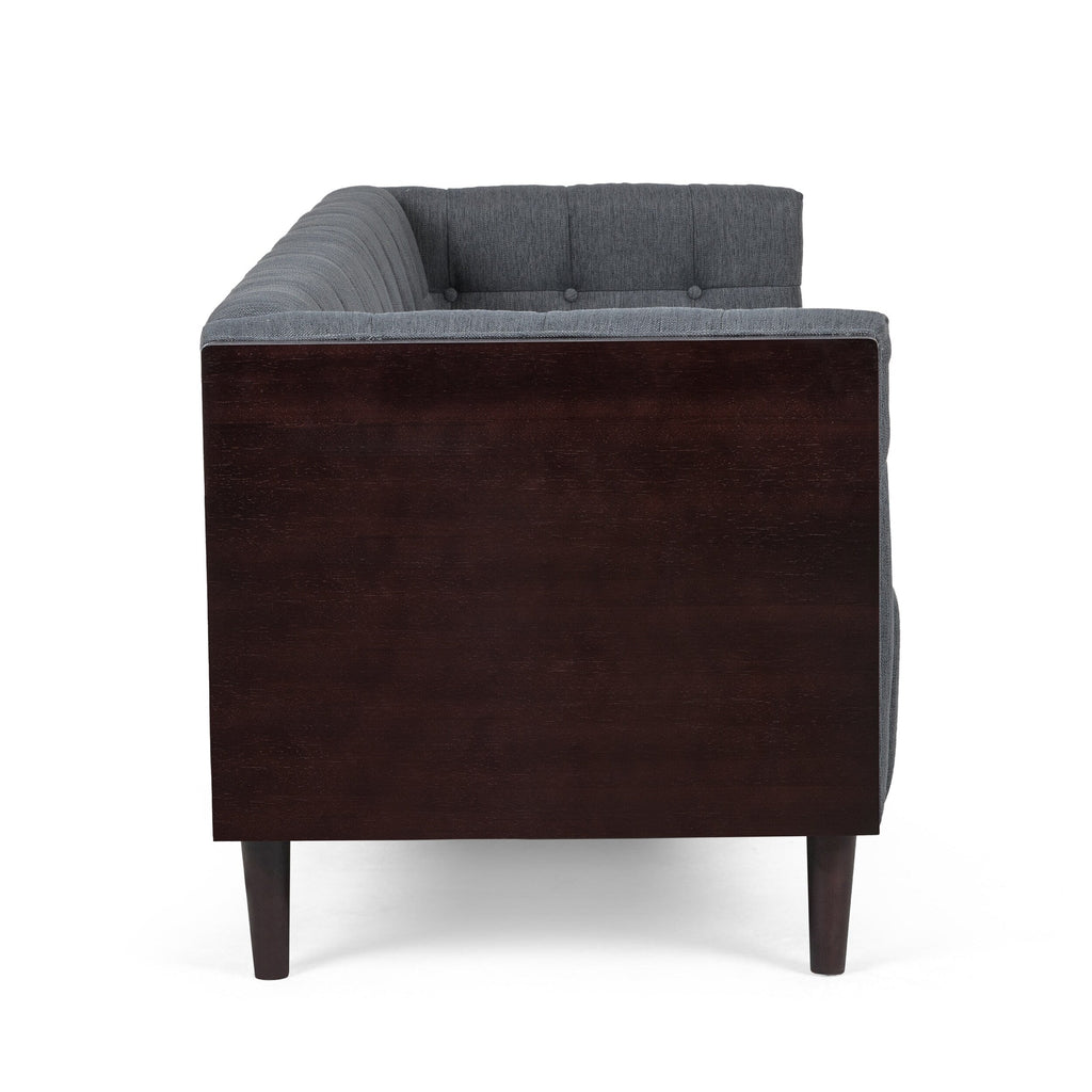 Canapé 3 places capitonné à boutons anthracite avec pieds en bois