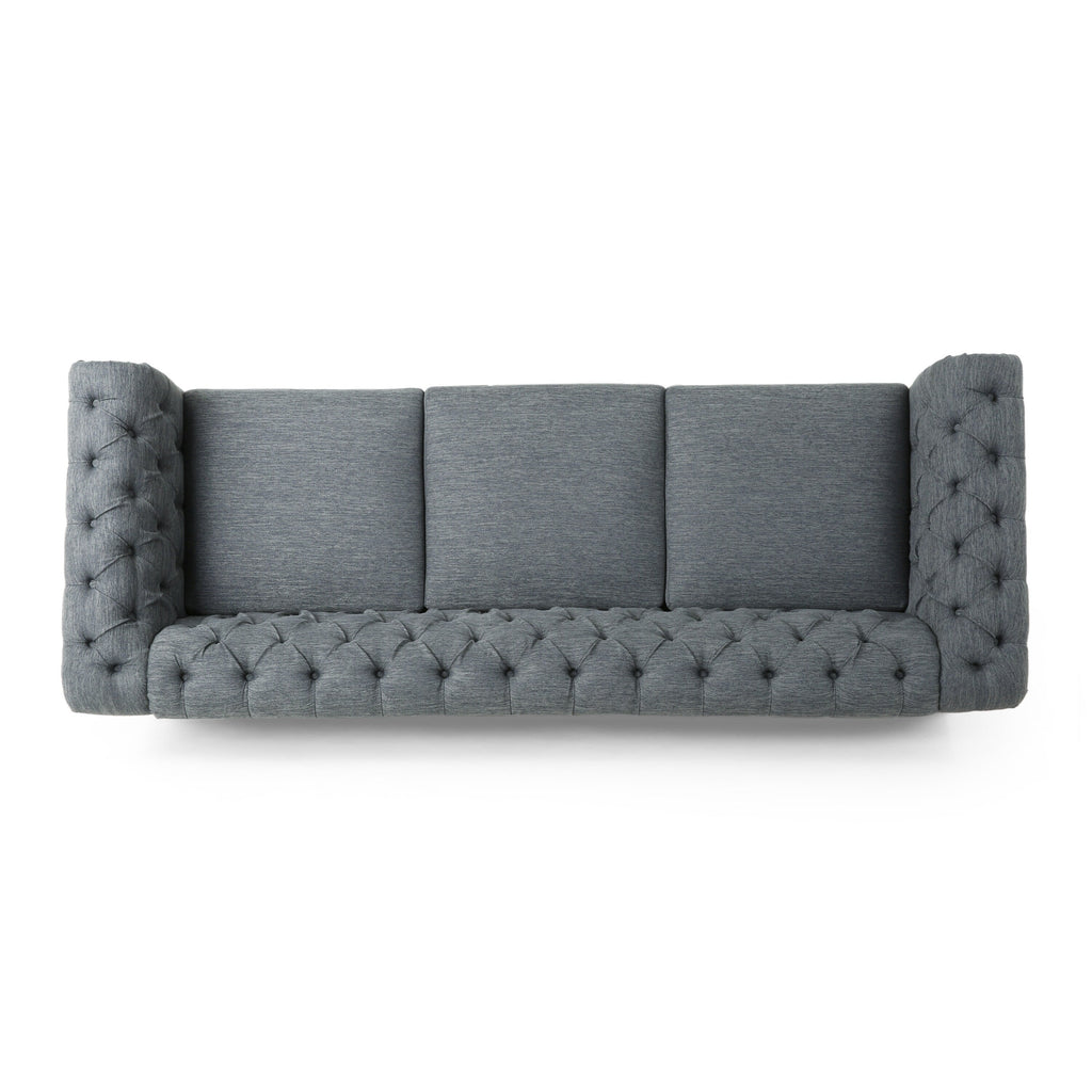Canapé 3 places Chesterfield capitonné à boutons et pieds en bois anthracite