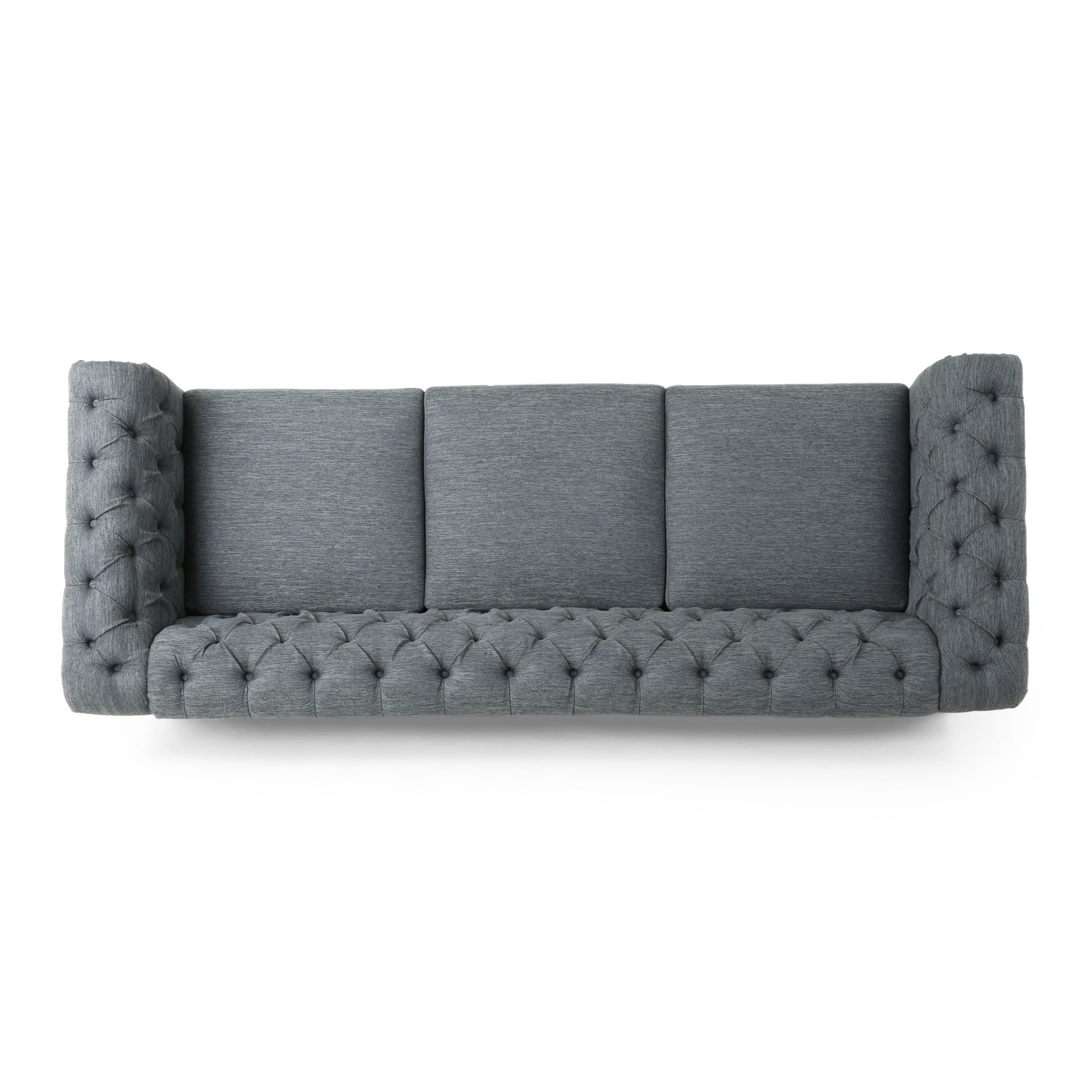 Canapé 3 places Chesterfield capitonné à boutons et pieds en bois anthracite