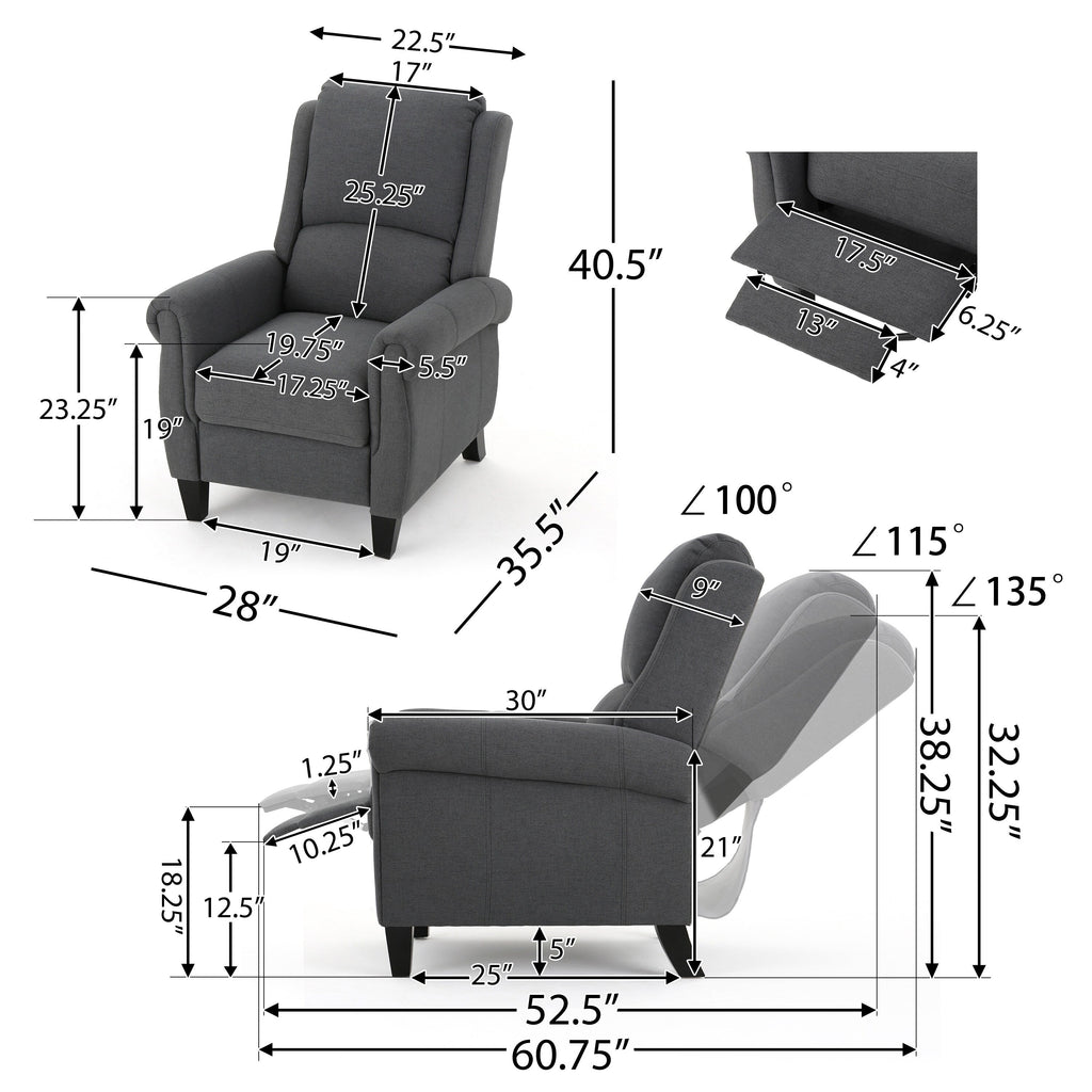 Fauteuil inclinable à dossier relevable en tissu anthracite (entretien facile)