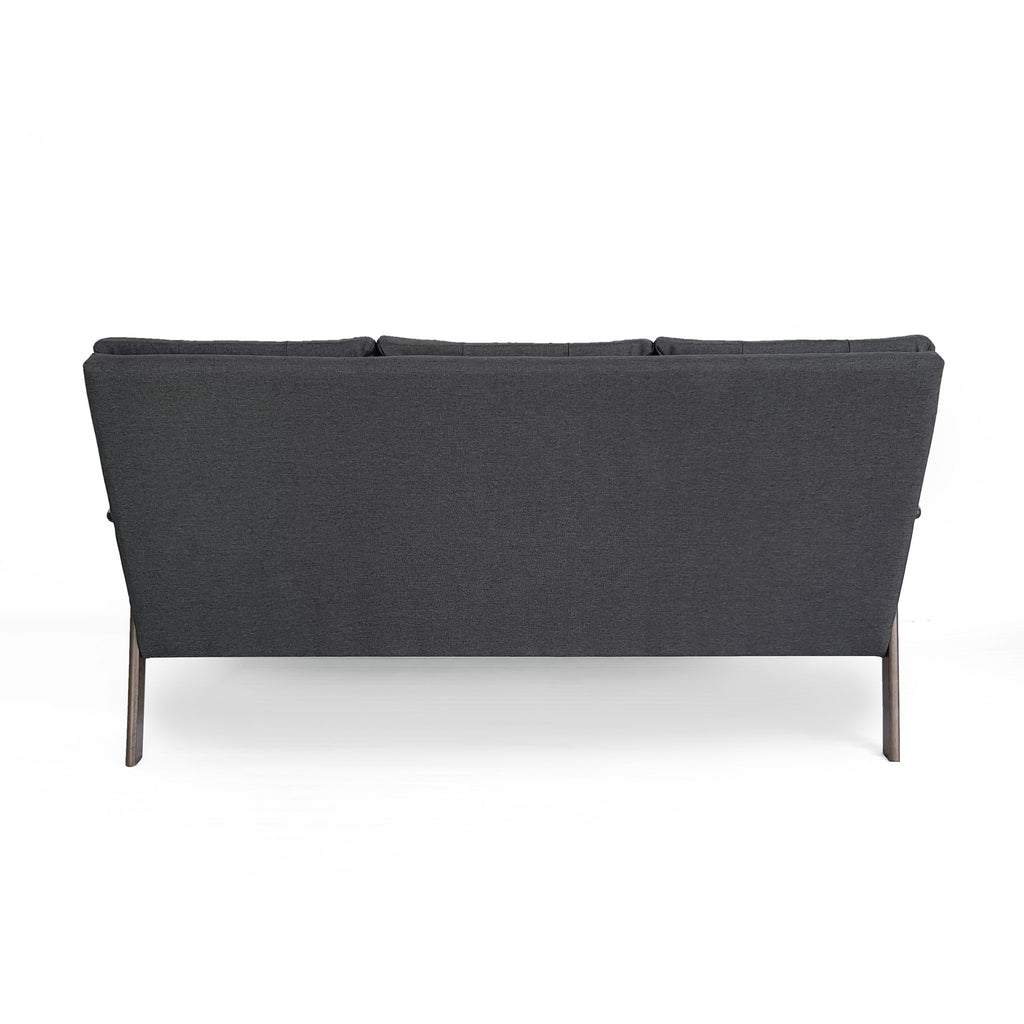 Canapé 3 places gris anthracite style Mid-Century avec capitonnage à boutons et pieds en bois d'hévéa pour le salon