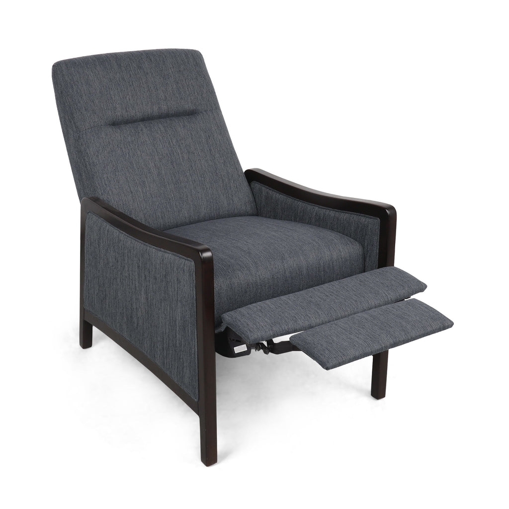 Fauteuil inclinable rembourré de style Mid-Century, couleur anthracite, avec repose-pieds et cadre en bois de bouleau