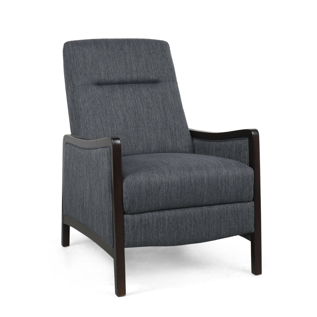Fauteuil inclinable rembourré de style Mid-Century, couleur anthracite, avec repose-pieds et cadre en bois de bouleau