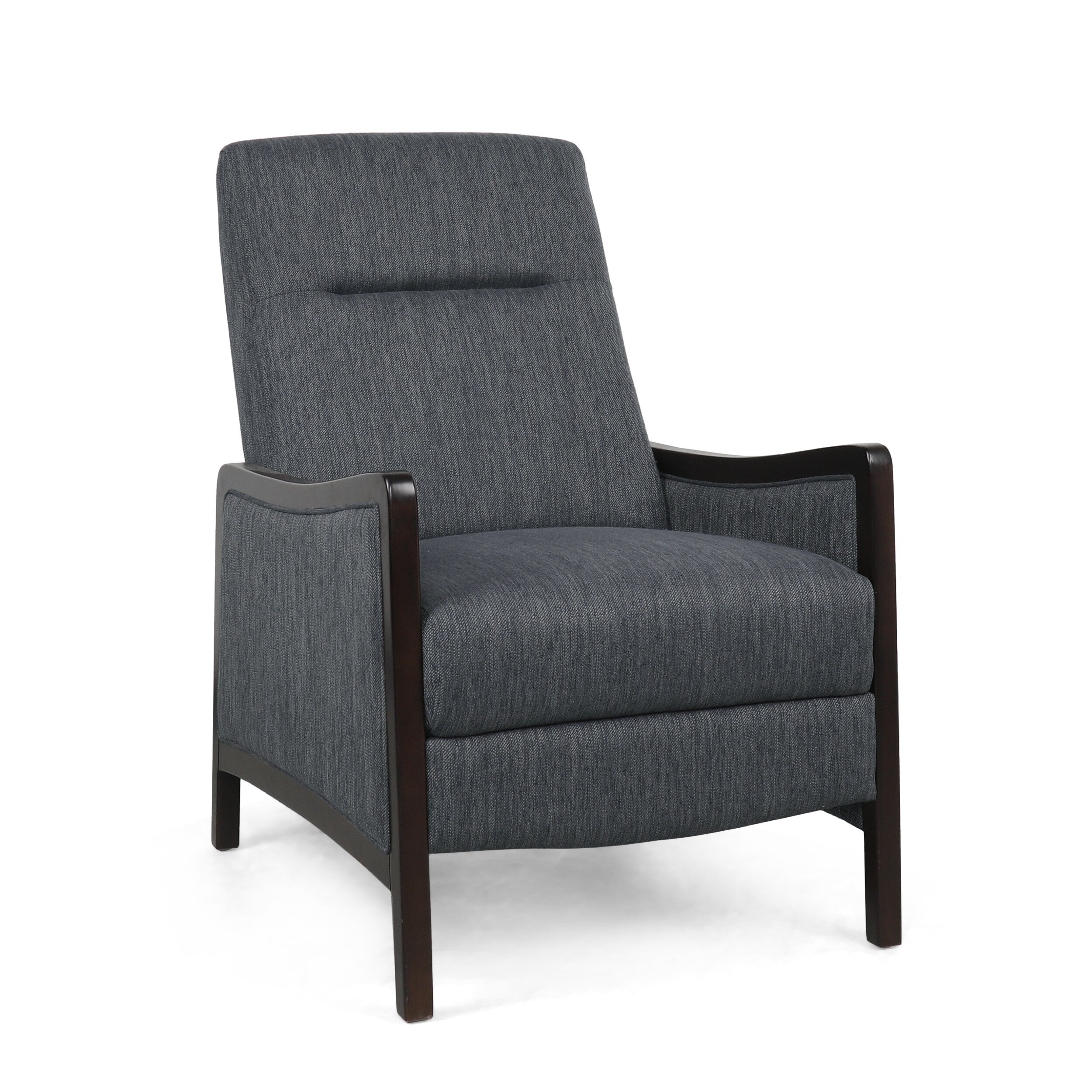 Fauteuil inclinable rembourré de style Mid-Century, couleur anthracite, avec repose-pieds et cadre en bois de bouleau