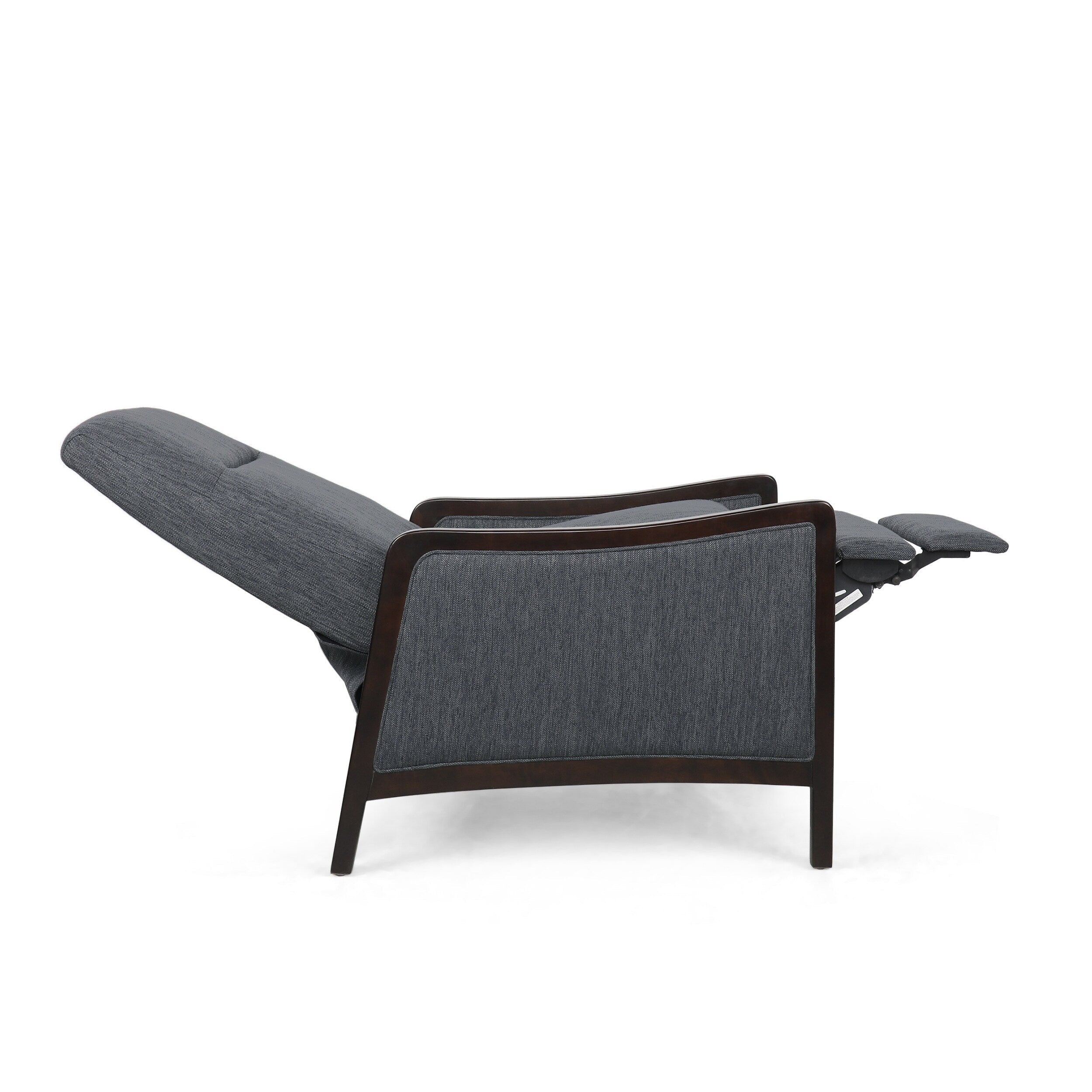 Fauteuil inclinable rembourré de style Mid-Century, couleur anthracite, avec repose-pieds et cadre en bois de bouleau