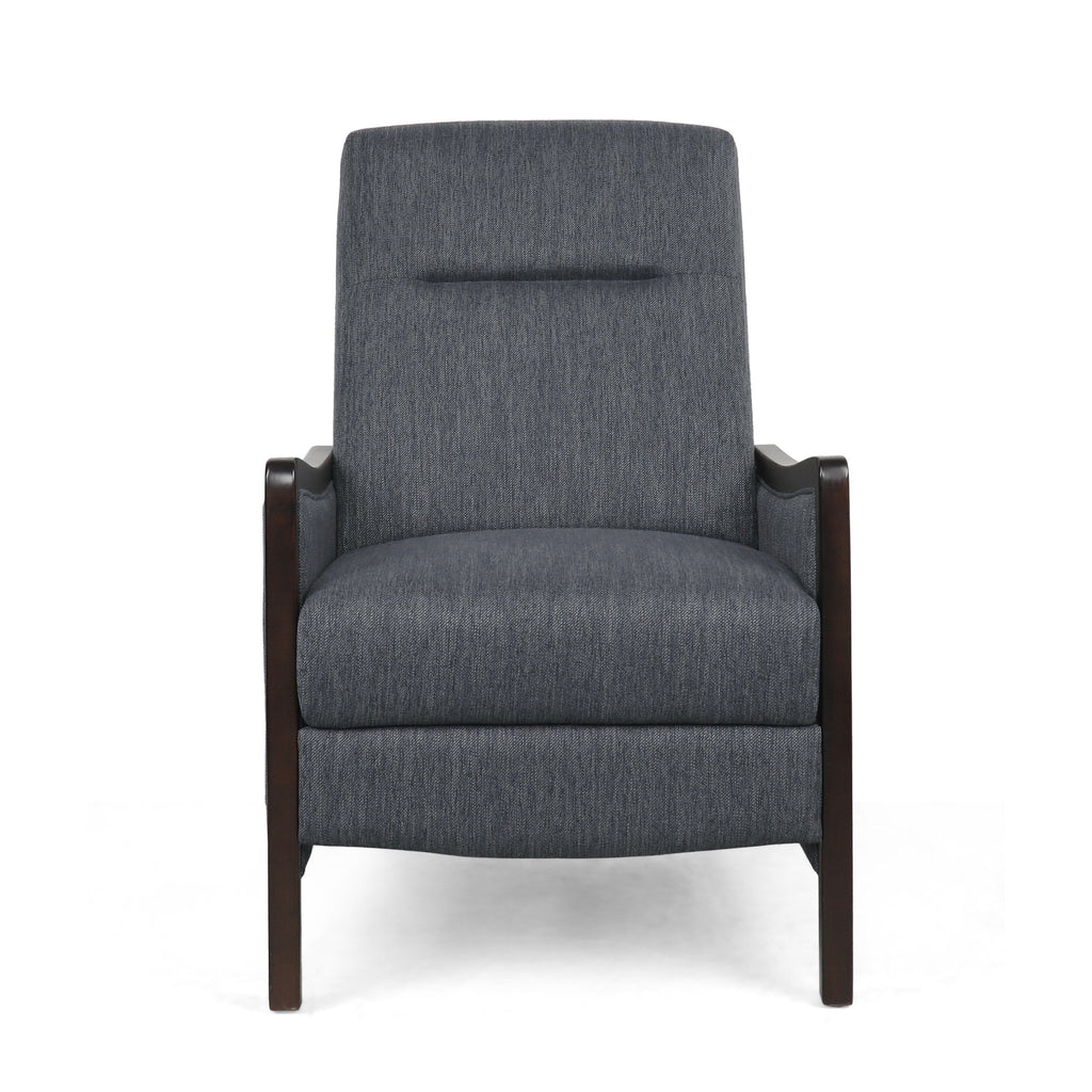 Fauteuil inclinable rembourré de style Mid-Century, couleur anthracite, avec repose-pieds et cadre en bois de bouleau