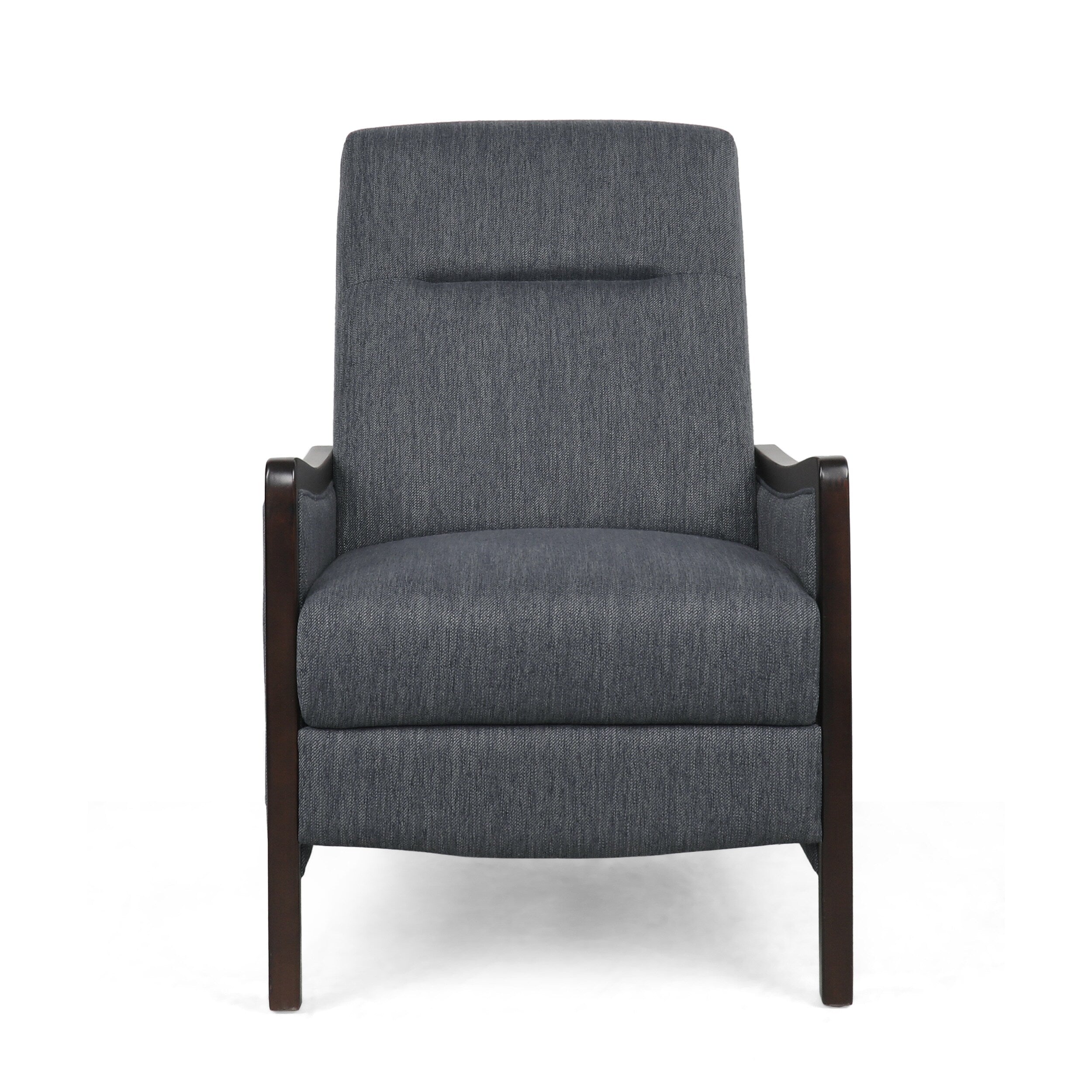 Fauteuil inclinable rembourré de style Mid-Century, couleur anthracite, avec repose-pieds et cadre en bois de bouleau