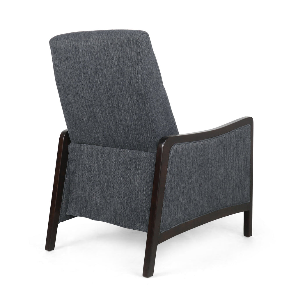 Fauteuil inclinable rembourré de style Mid-Century, couleur anthracite, avec repose-pieds et cadre en bois de bouleau
