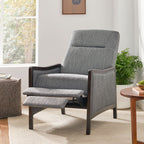 Fauteuil inclinable rembourré de style Mid-Century, couleur anthracite, avec repose-pieds et cadre en bois de bouleau