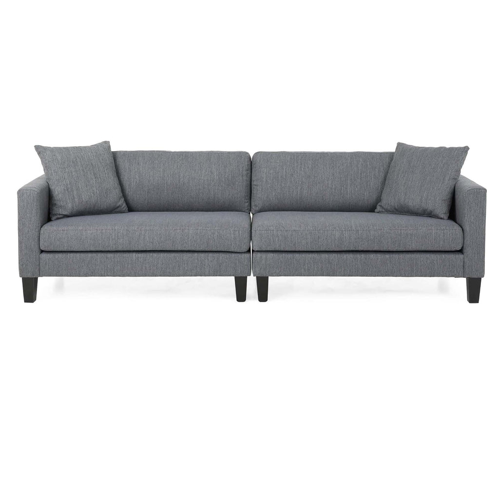 Canapé 3 places moderne 101 en charbon de bois avec pieds en bois et deux coussins pour le salon