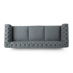 Canapé Chesterfield 3 places capitonné de style rétro anthracite avec pieds en bois pour le salon