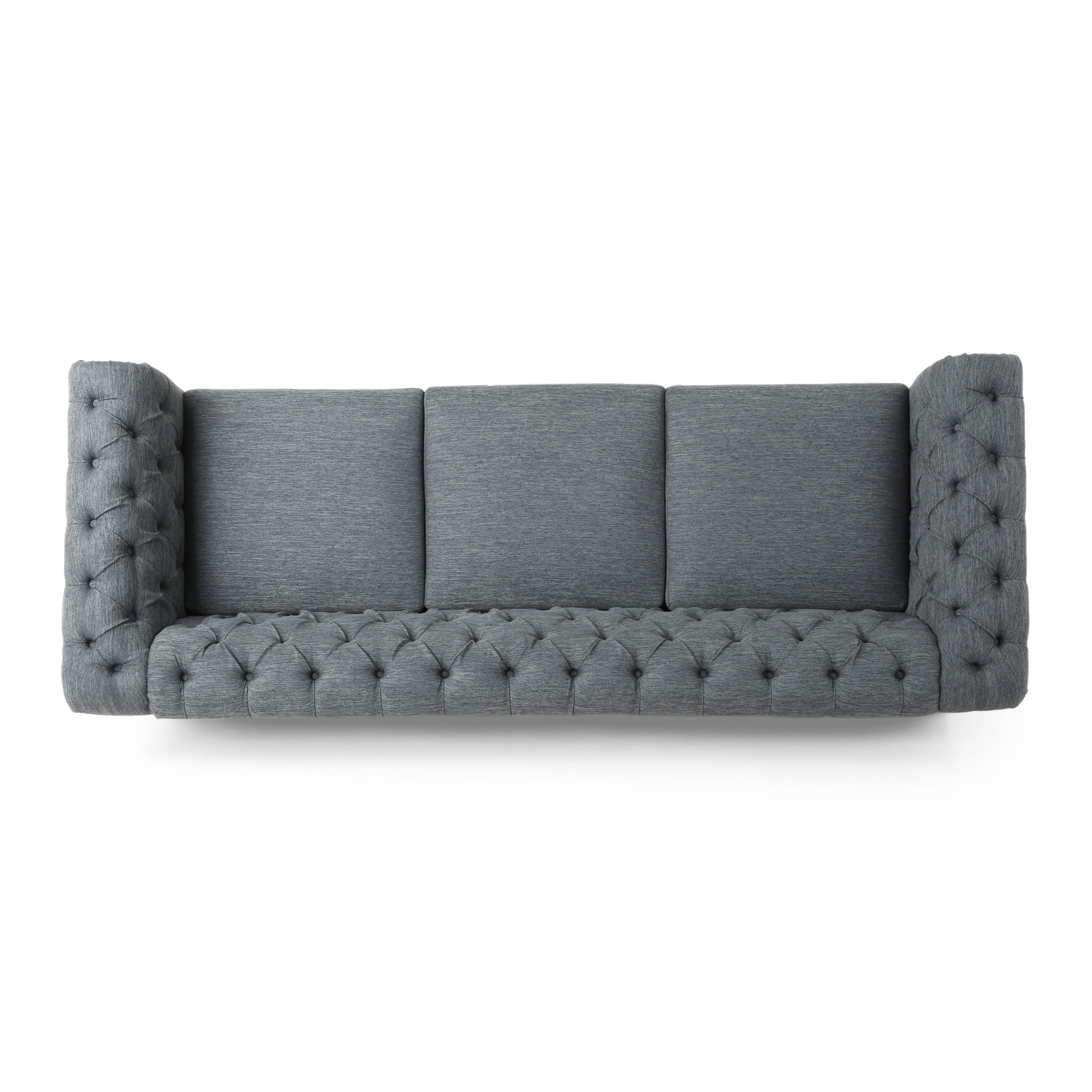 Canapé Chesterfield 3 places capitonné de style rétro anthracite avec pieds en bois pour le salon