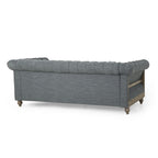 Canapé Chesterfield 3 places capitonné de style rétro anthracite avec pieds en bois pour le salon