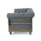 Canapé Chesterfield 3 places capitonné de style rétro anthracite avec pieds en bois pour le salon