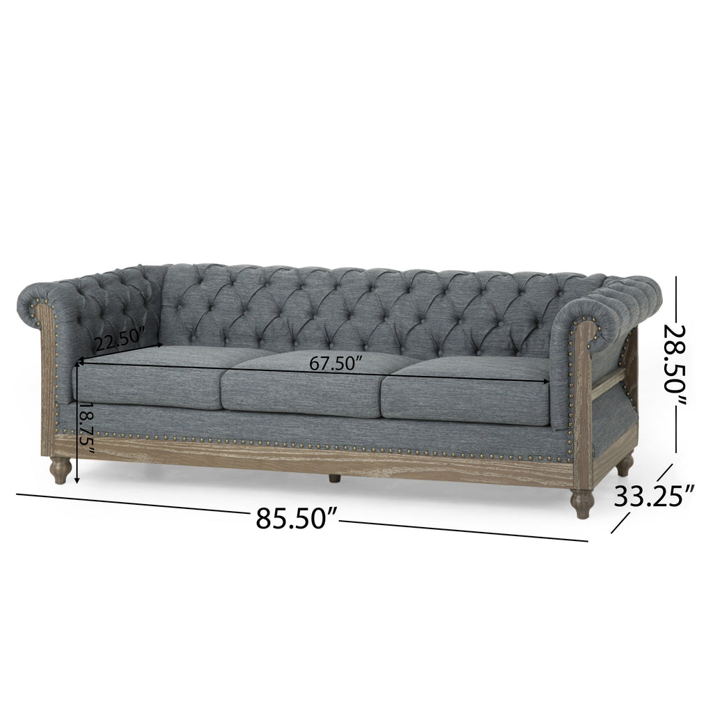 Canapé Chesterfield 3 places capitonné de style rétro anthracite avec pieds en bois pour le salon