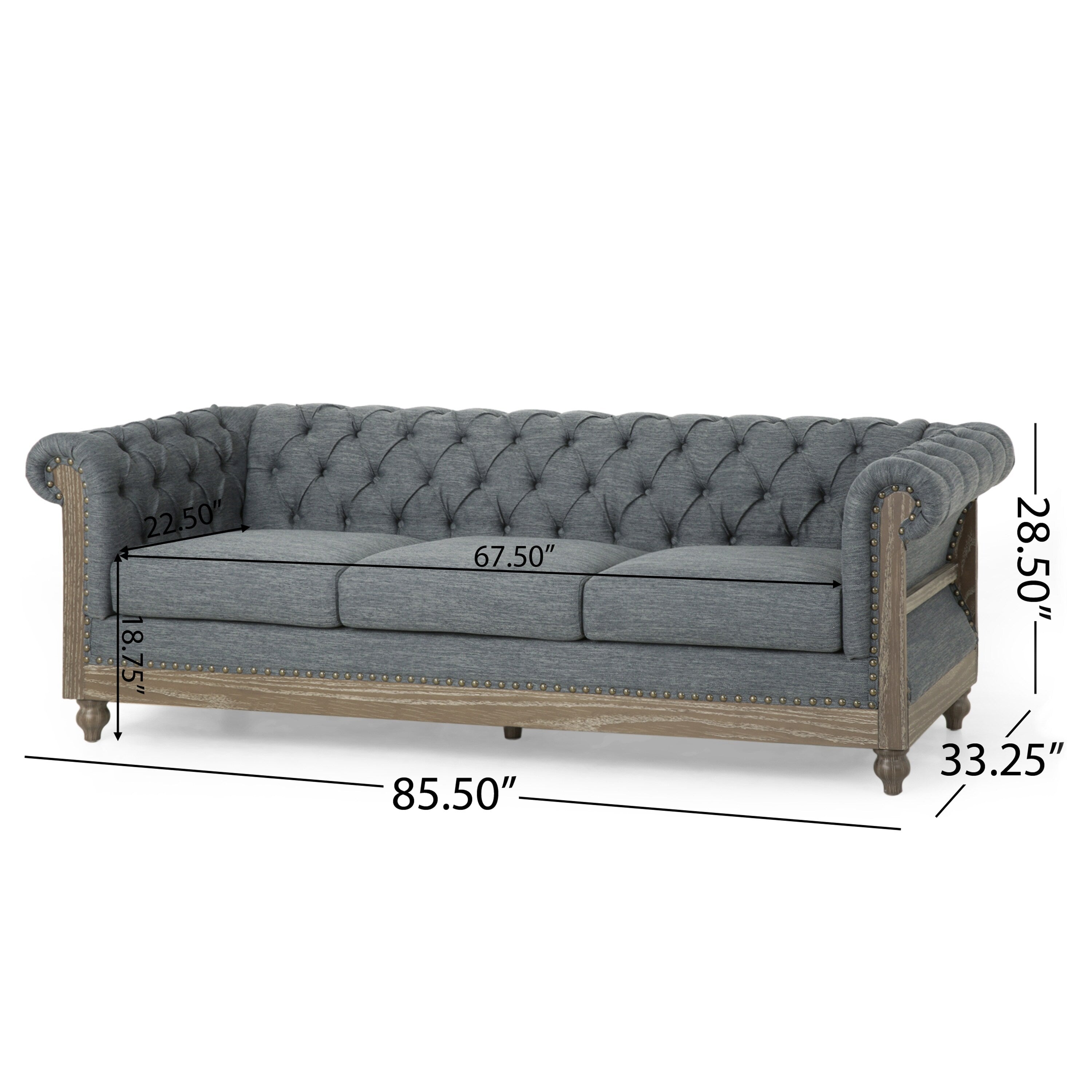 Canapé Chesterfield 3 places capitonné de style rétro anthracite avec pieds en bois pour le salon