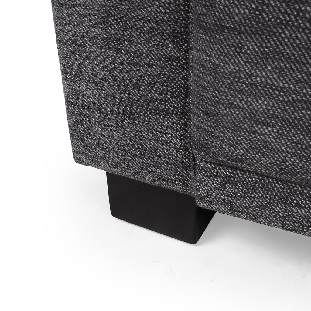 Canapé 3 places rembourré en anthracite avec coussins et pieds en bois