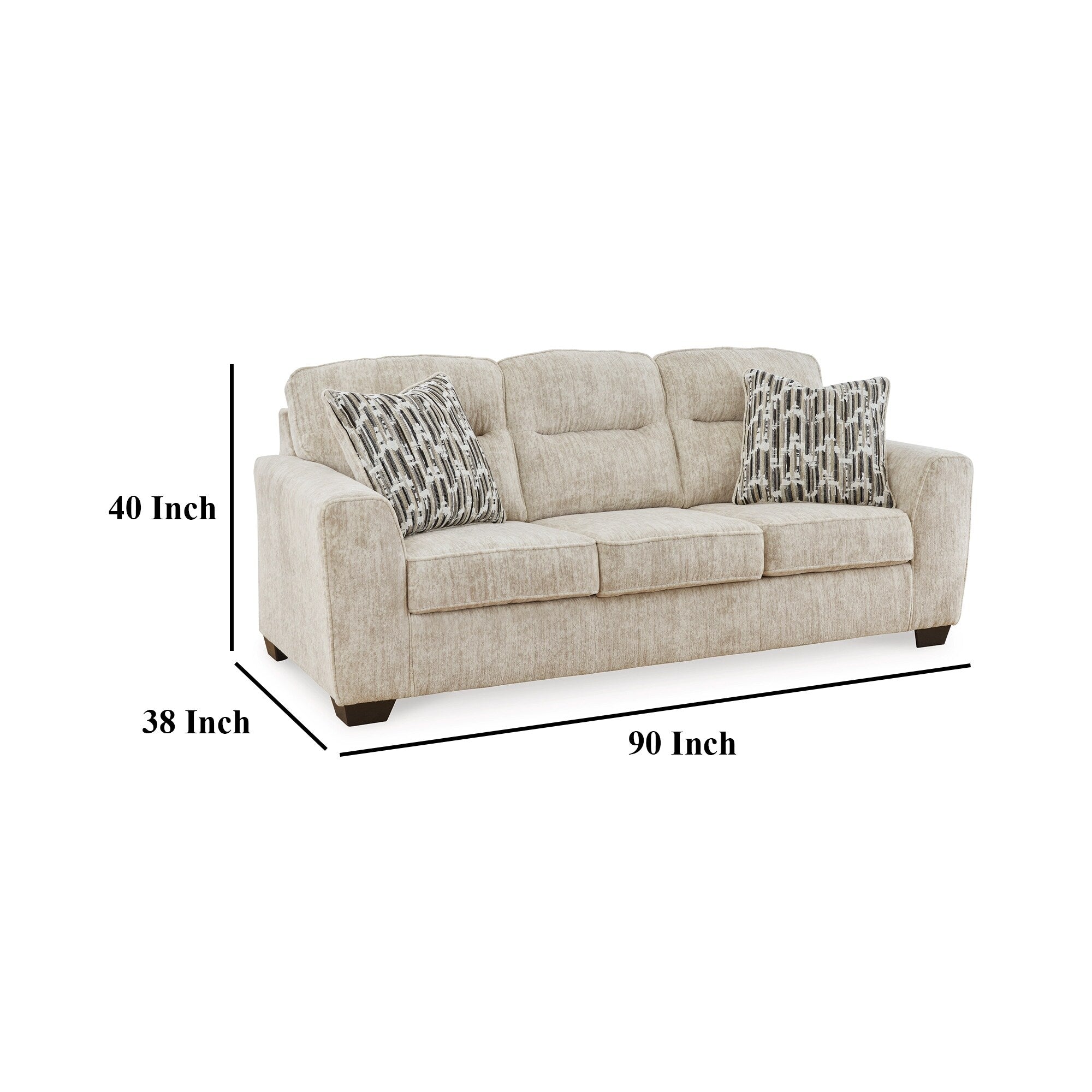 Canapé Charlie, polyester blanc parchemin naturel, 2 coussins, 228 cm
