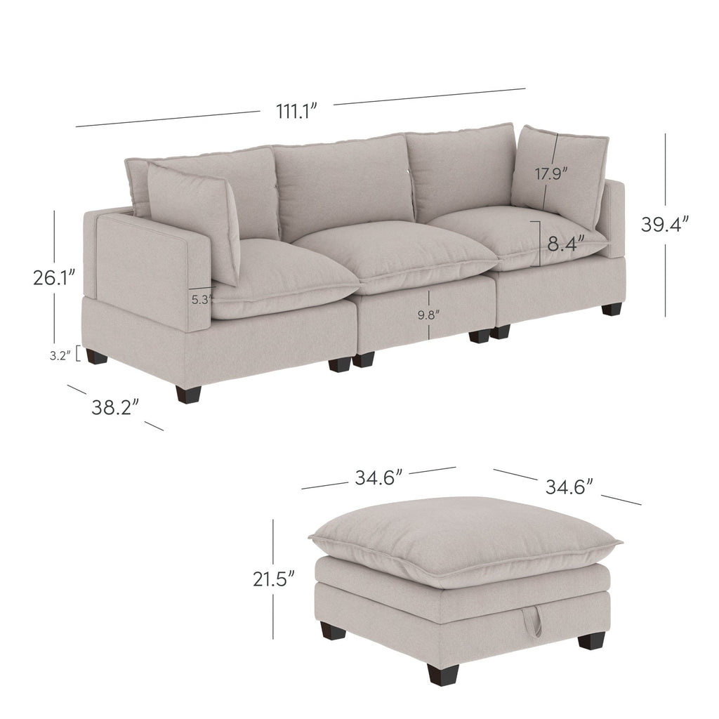 Canapé modulaire rembourré Chelsea Modern Cloud avec assise profonde et coussins moelleux