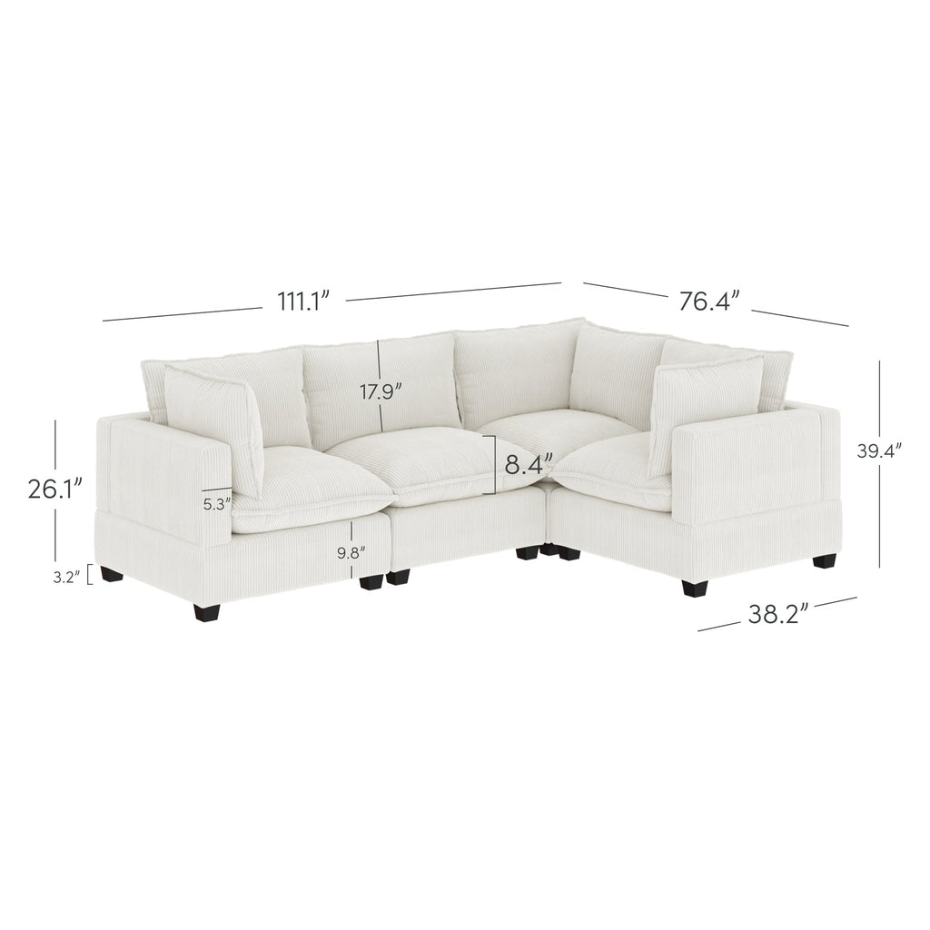 Canapé modulaire rembourré Chelsea Modern Cloud avec assise profonde et coussins moelleux