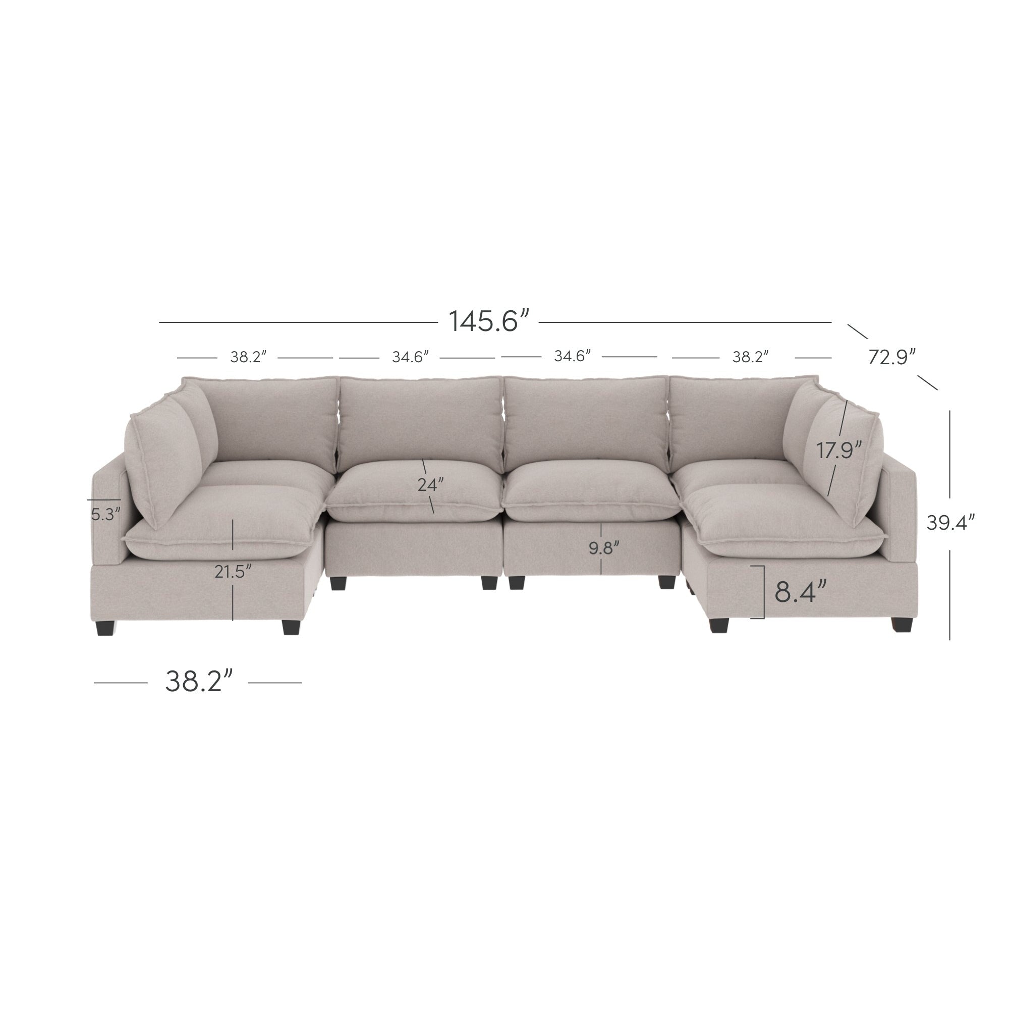 Canapé modulaire rembourré Chelsea Modern Cloud avec assise profonde et coussins moelleux