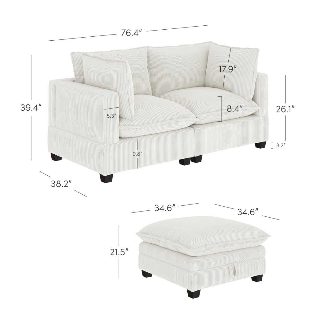 Canapé modulaire rembourré Chelsea Modern Cloud avec assise profonde et coussins moelleux