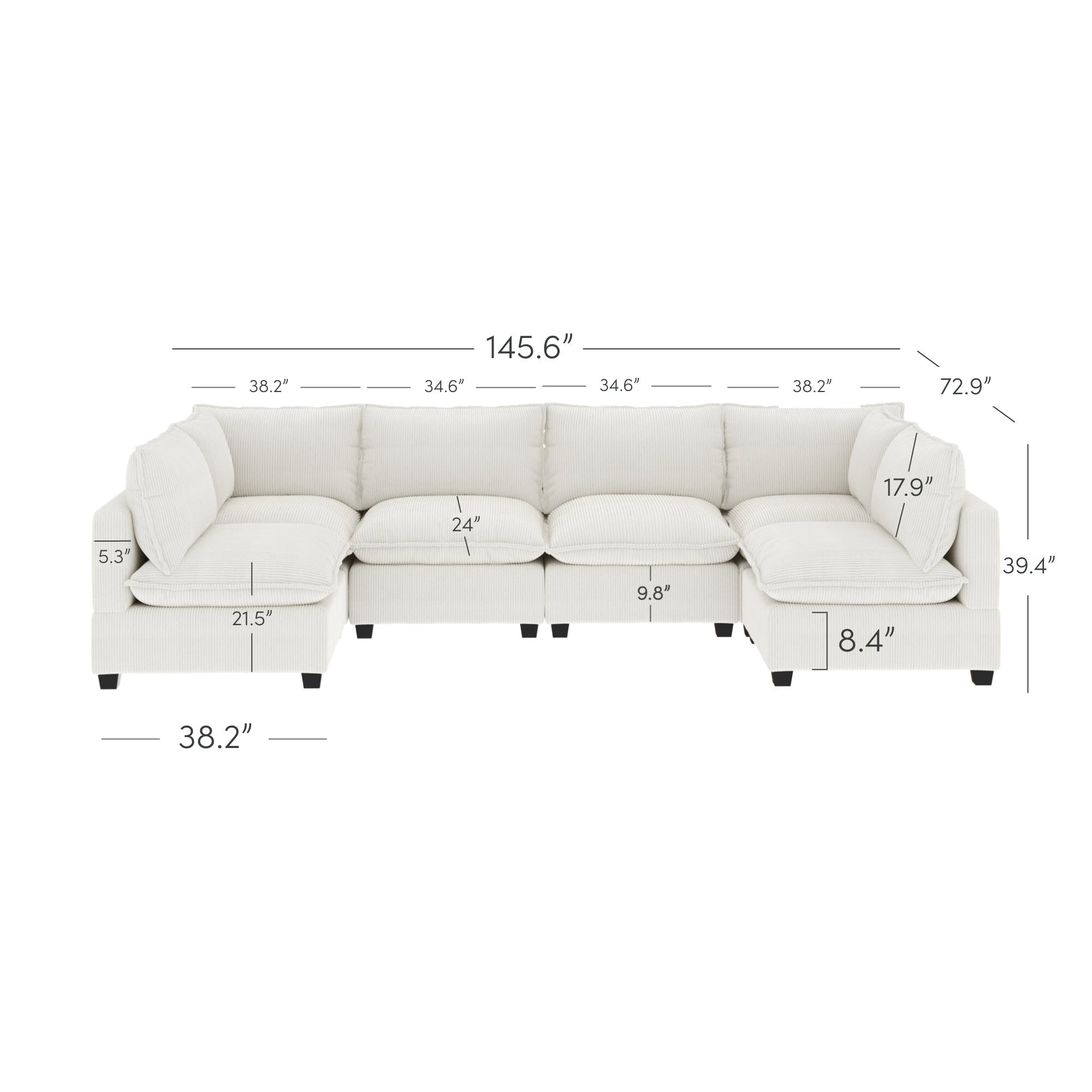 Canapé modulaire rembourré Chelsea Modern Cloud avec assise profonde et coussins moelleux