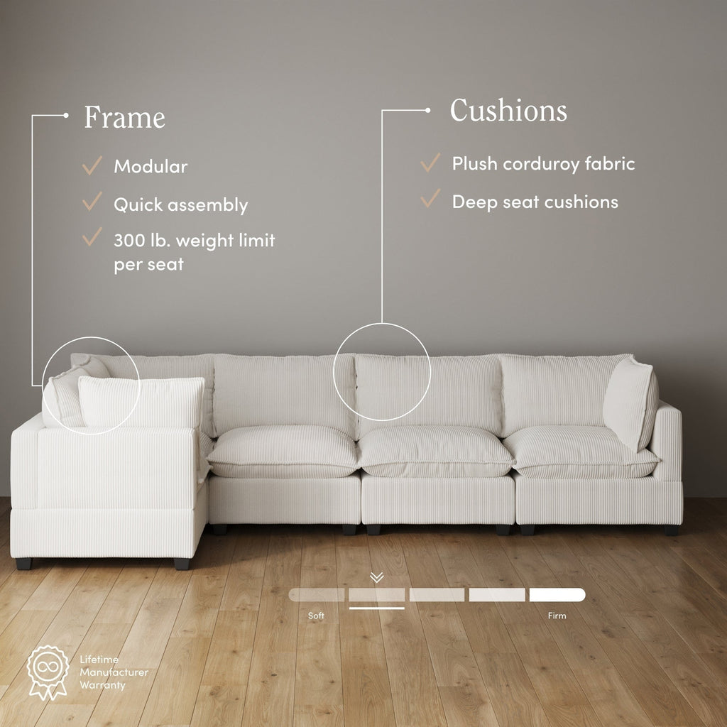 Canapé modulaire rembourré Chelsea Modern Cloud avec assise profonde et coussins moelleux